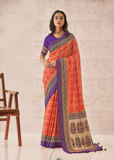 Orange Cotton Silk Foil Print Saree-3314